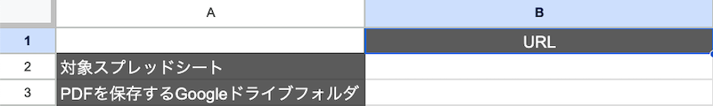 スプレッドシートをPDF化するための準備をする画面